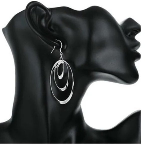 Sterling Silver Layered Oval Hoop Earrings New - Picture 2 of 5